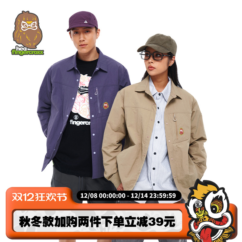 工装POLO领长袖衬衫外套男情侣款