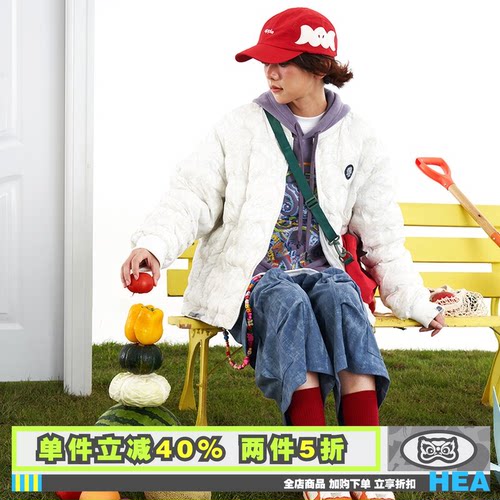 HEA x i.t izzue联名醒狮满印开衫拉链棉服外套2025秋冬新款棉衣