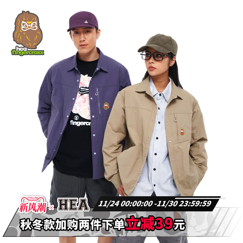 HEA x i.t fingercroxx联名秋冬工装POLO领长袖衬衫外套男情侣款