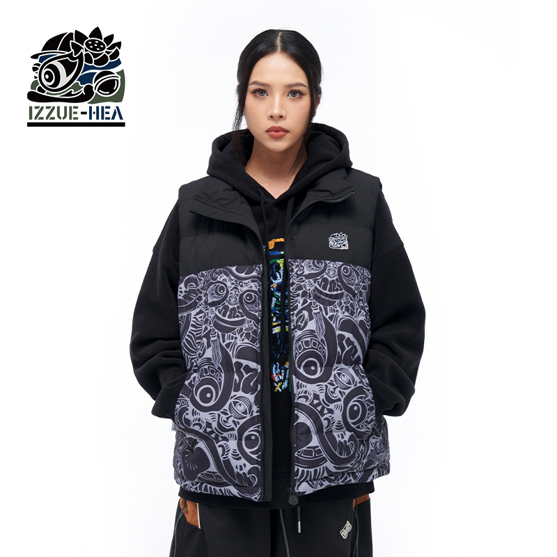 国潮醒狮棉服马甲外套男女同款