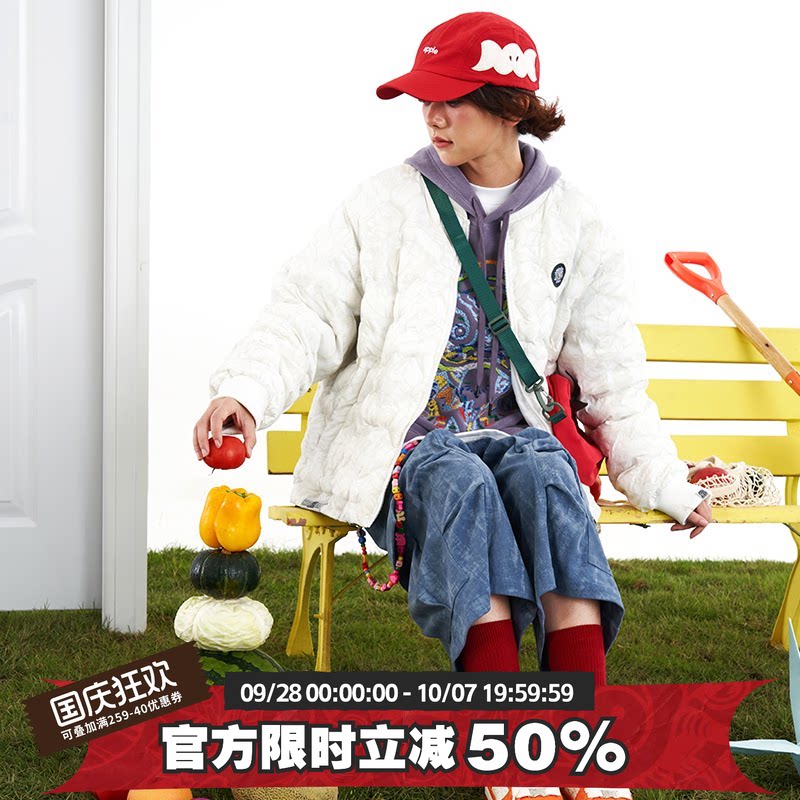 HEA x i.t izzue联名醒狮满印开衫拉链棉服外套2026秋冬新款棉衣
