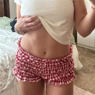 90s Vintage Cottage Plaid Shorts Elastic Slim Fit Bloomers P