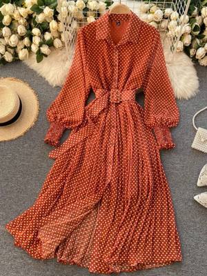 Spring Autumn Women Vintage Maxi Party Dress Long Sleeve Ora