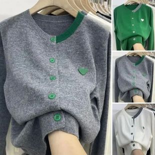 Knit Cardigan Neck Fall Round Winter breasted Women Single