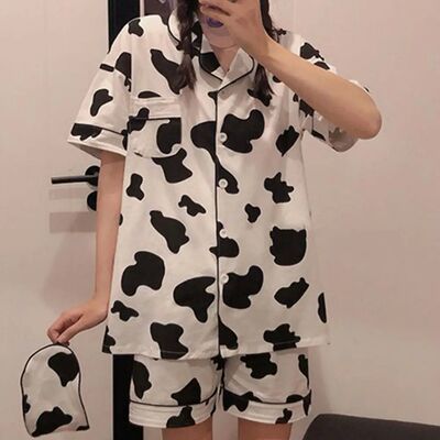 2 Pcs/Set Women Pajamas Set Striped Single-breasted Turn-dow