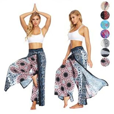 Women Casual Slit Wide Leg Pants Boho Yoga Pants Hippie Bohe