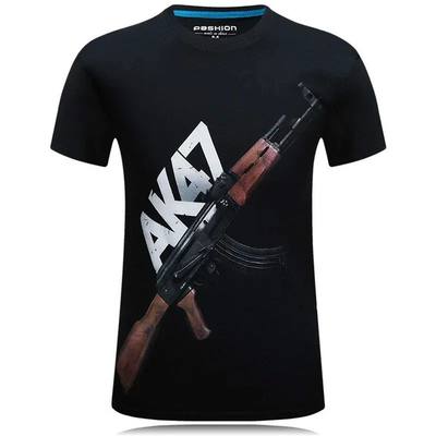 Men's Short-sleeved T-shirt AK 47 Gun Print Casual T Shirts