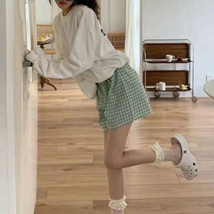 2023 Korean Oversize Plaid Shorts Summer Fashion Women Purpl