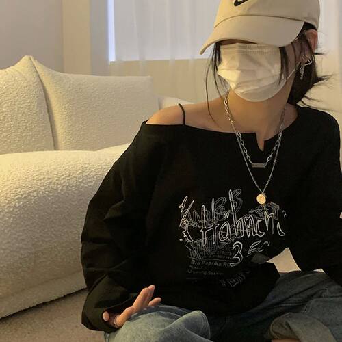 Y2K T-shirt Fairy Grunge 2023 Vintage Letter Print Tops Blac