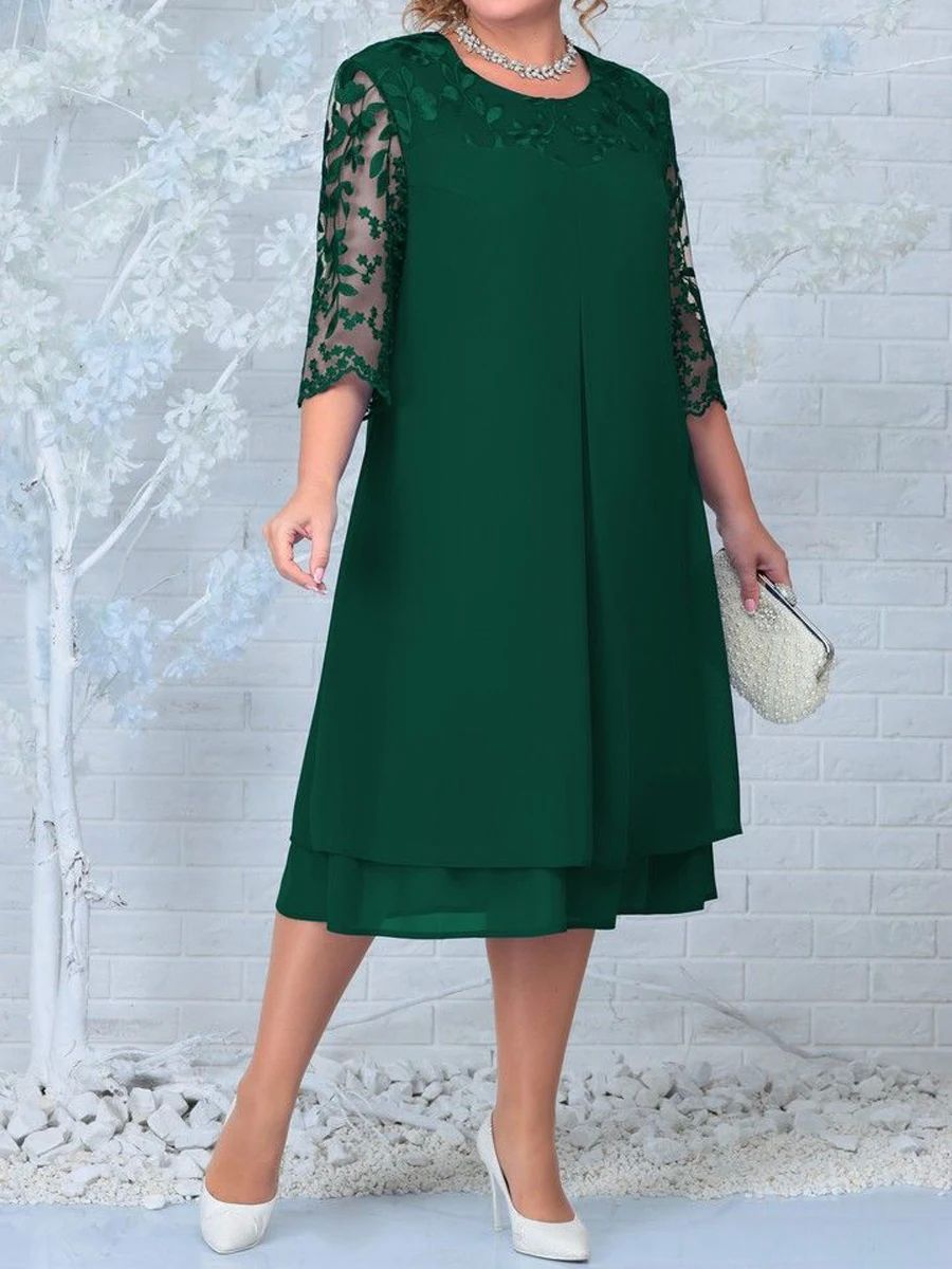 Plus Size Dresses for Women 2024 Embroidery Floral Patchwork-封面