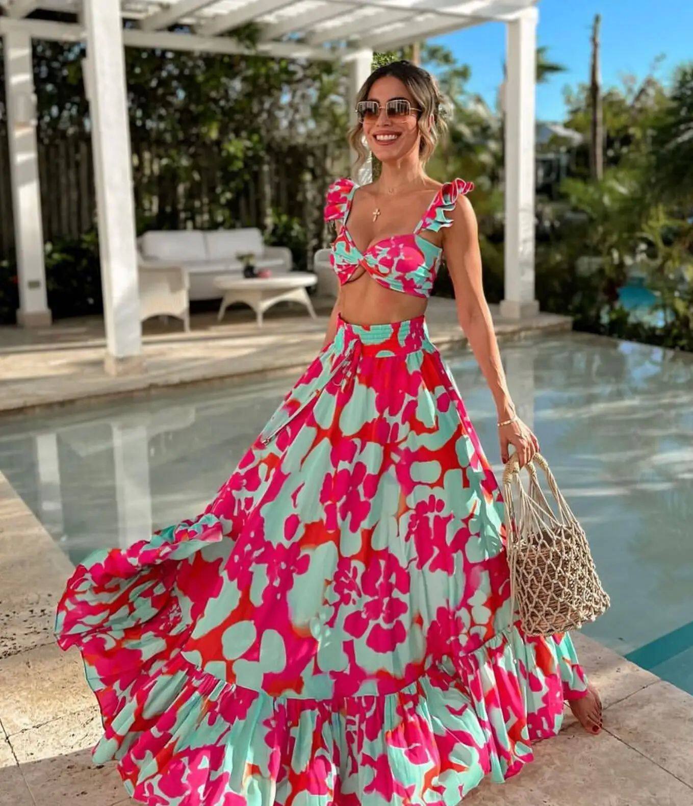 2024 New Elegant 3 Pieces Women Swimsuit With Skirt High Wai
