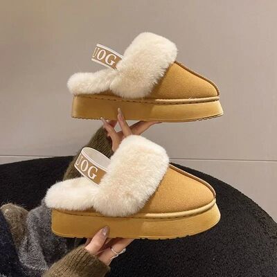 Fashion Platform Women Slippers Casual Home Suede Fur Warm S