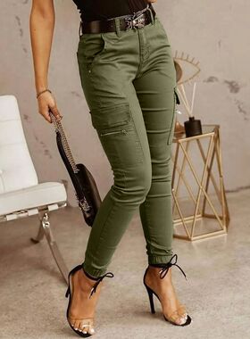 Plus Size Cargo Pants Women Solid Zipper Pocket Design Cargo