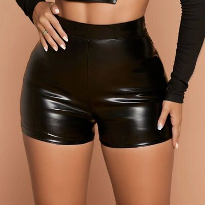 Sexy Nightclub Leather Shorts Women High Waist Stretch Push