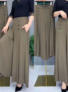 Women's Wide Leg Pants 2023 Spring Summer Elastic Waist Butt
