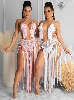 Knitted Bra Top Bikini Set Womens Swimsuit Handemade Crochet