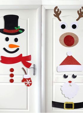 Christmas Door Window Stickers Felt Cloth Cartoon Snowman Sa