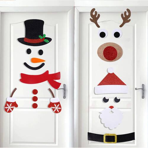 Christmas Door Window Stickers Felt Cloth Cartoon Snowman Sa