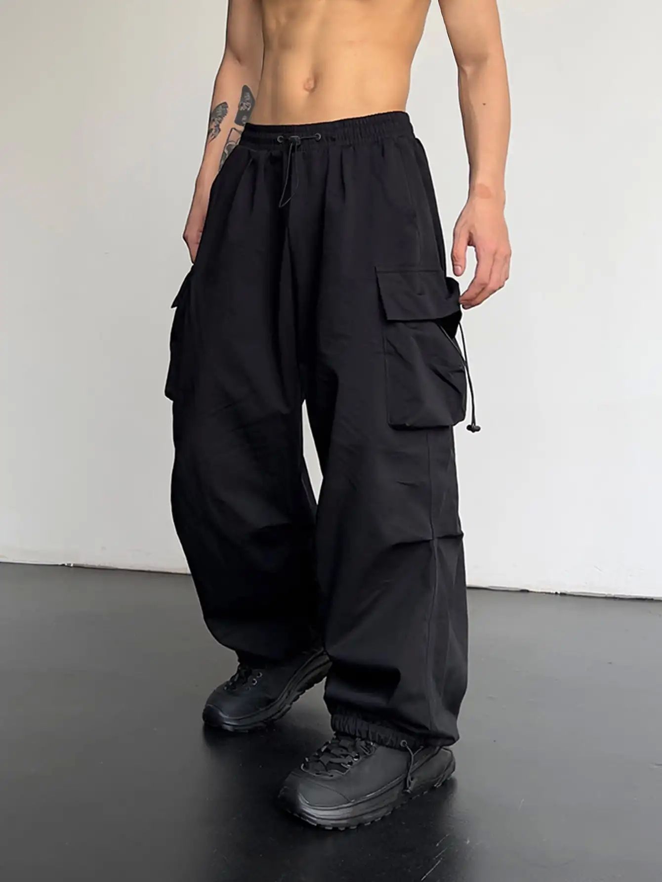 Trendy Y2K Solid Cargo Pants, Men's Multi Flap Pocket Trouse