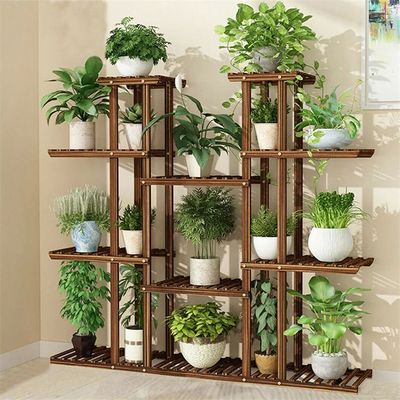 Large 11 Tiered Wood Plant Stand Carbonized High Widen Pot S