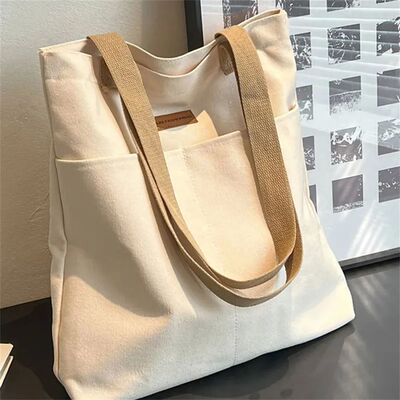 1Pcs Women's Tote Bag Canvas Sewing Thread Large Capacity Ad