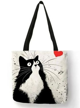 Canvas Bag High-Definition Digital Printed Shopping Bag Cat