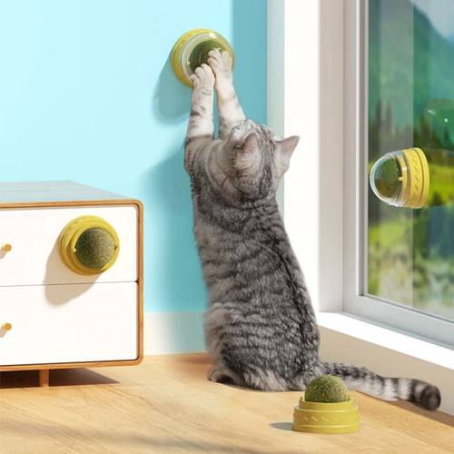 Natural Catnip Cat Wall Stick-on Ball Toy Treats Healthy Nat