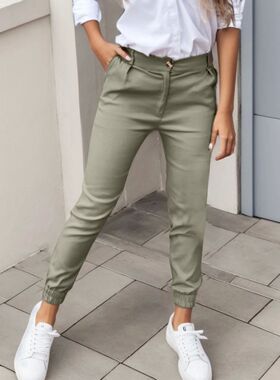 Spring Summer Women Fashion Button Pencil Pants Elegant Slim