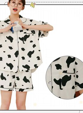 Womens Cotton Nightgown Womens Pajama Set Two Piece Cow Prin