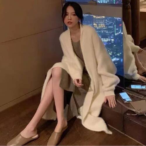 white Long Cardigan for women 2024 new winter clothes Knitte