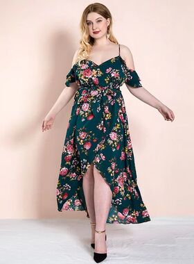 Plus Size Women Dress Summer Floral Printed Bohemian Suspend