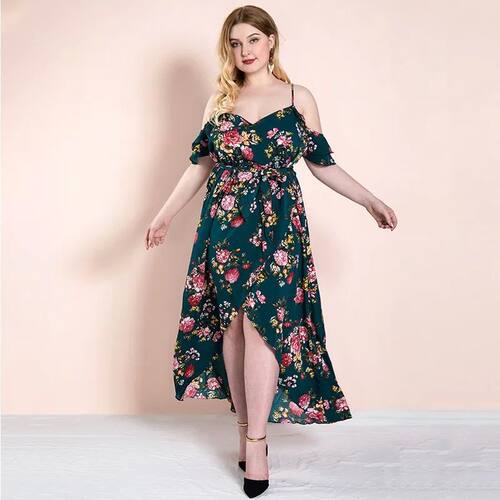 Plus Size Women Dress Summer Floral Printed Bohemian Suspend