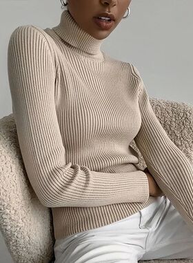 Basic Mock Neck Ribbed Sweaters for Women Cute Sexy Knitted