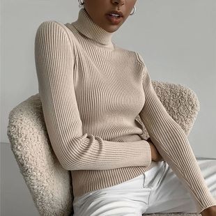 Ribbed Sweaters Sexy Mock Knitted Cute Neck Women Basic for