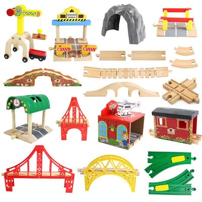 Wooden Bridge Tunnel Urban Rail Overpass Traffic Car Toy Sce