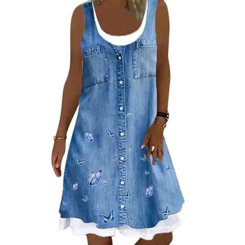 Plus Size Imitation Denim Sleeveless Dress for Women 2023 Su