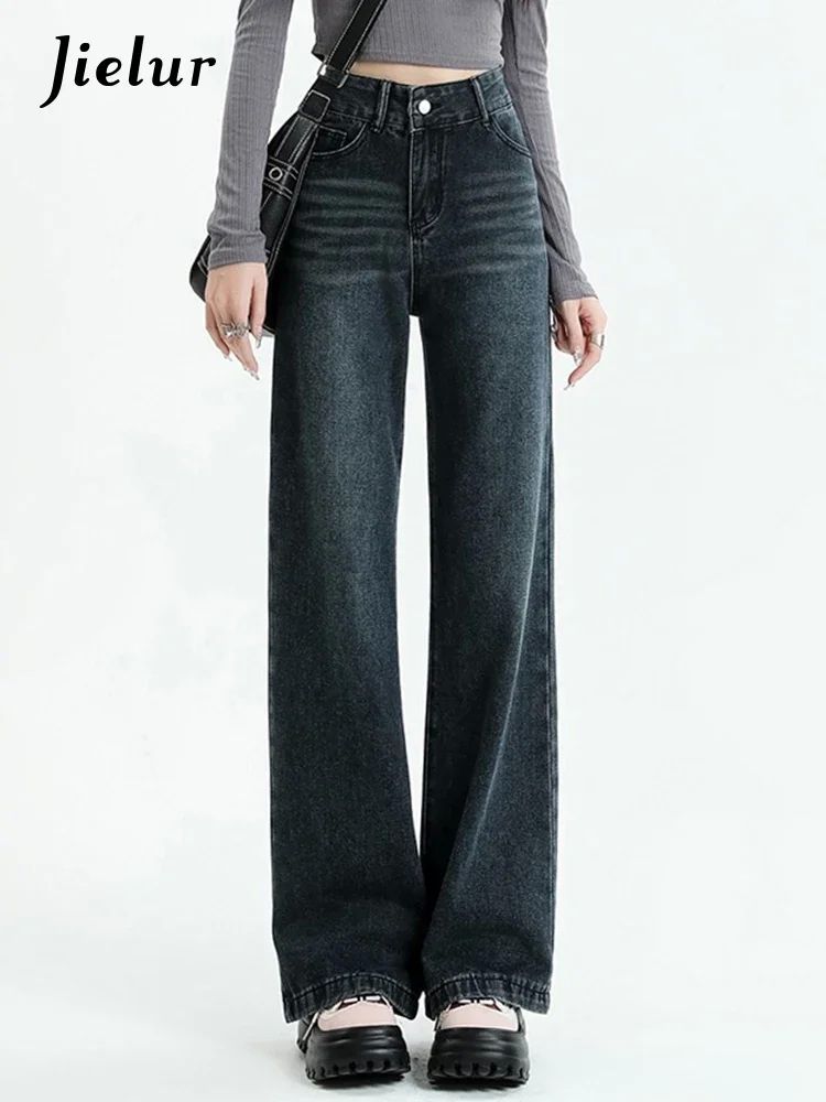 Jielur American Style Vintage Loose Women Jeans New Solid Co-封面