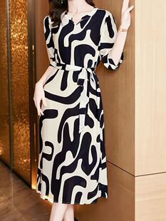 Length Size Dress Frock Printed Plus collar Mid Lace