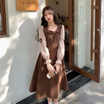 French Style Square Collar Flare Sleeve Dresses Women Vintag