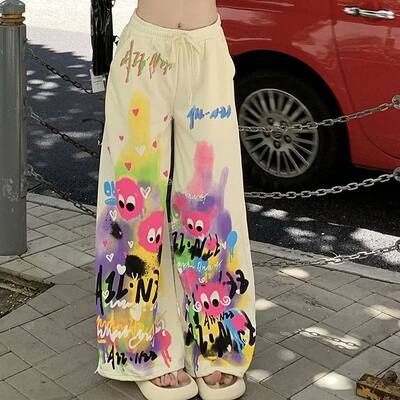 Kawaii Cute Dopamine Graffiti Casual Pants Women Tie Dye Sum