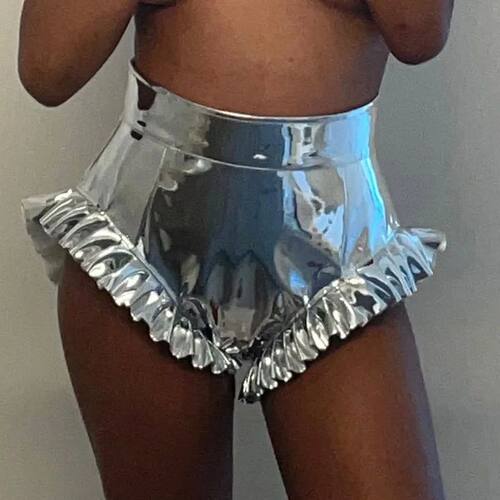 Women’s Shiny Metallic Shorts Summer High Waist Solid Color