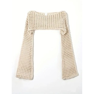 Top Swe Knit Shrug Sleeve Long Crop Out Hollow Crochet Women