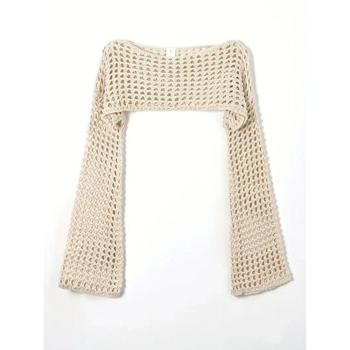 Women Crochet Knit Hollow Out Crop Top Long Sleeve Shrug Swe