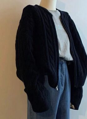 New Style Solid Color Zipper Knitted Cardigan Women Autumn W