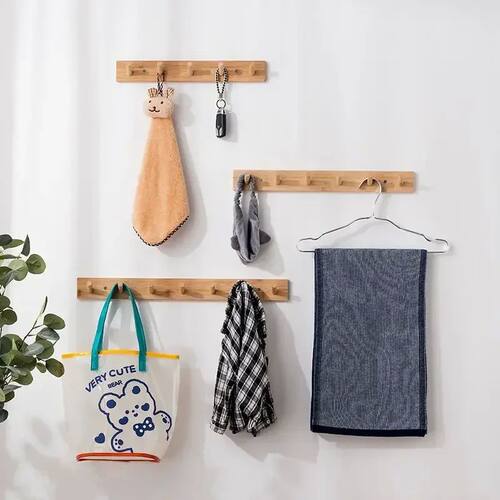 Nordic Bamboo Wall Storage Coat Rack with Hooks Clothes Hat