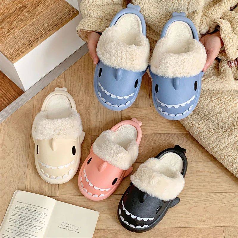 Winter Women Shark Slippers Couple Removable Liner Indoor Wa