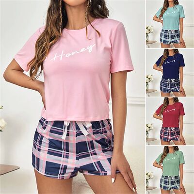 Women's Pajamas Lingerie Set Ladies Girls Letter Print Round