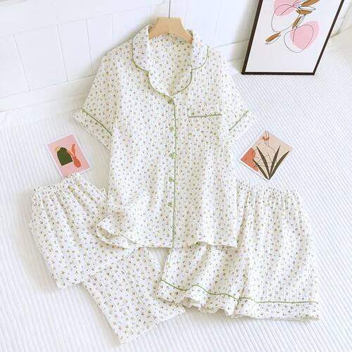 New summer women's cotton crepe three-piece short sleeve + s