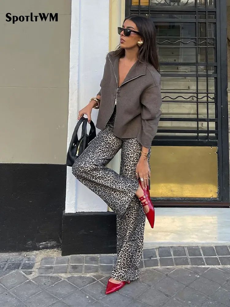 Women's Loose Leopard Print Wide Leg Pants Casual Fashion Fe