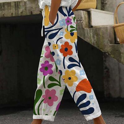 Ethnic Retro Print Women Mid-waist Ankle Length Pant Summer
